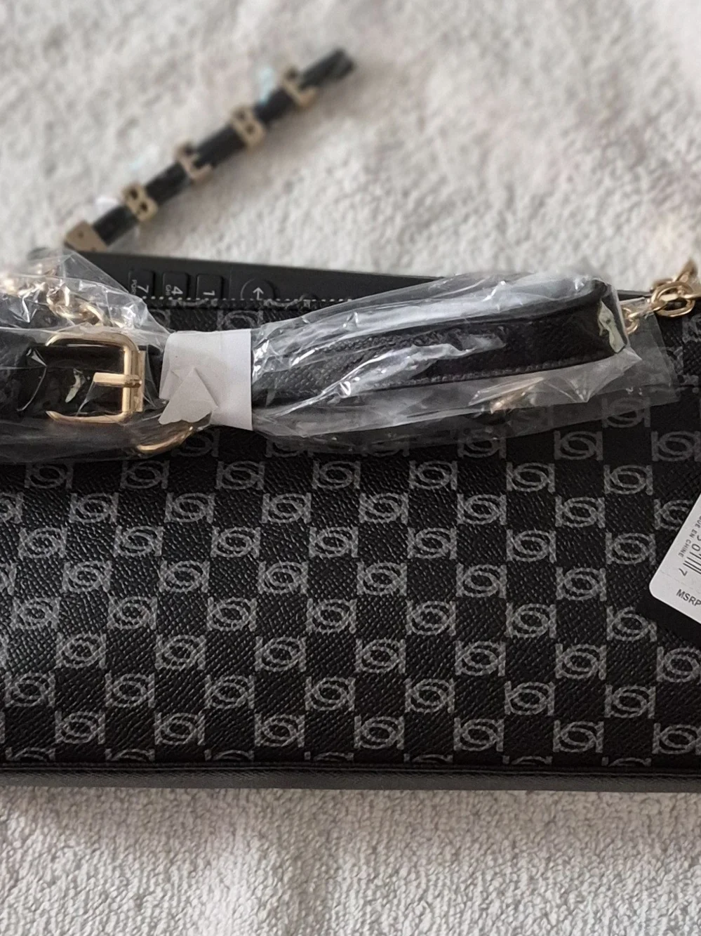 bebe Black Logo Print Crossbody Bag with Gold Hardware